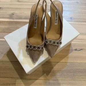 Charles David's Sz 6  Tan suede high heels with crystal embellishments